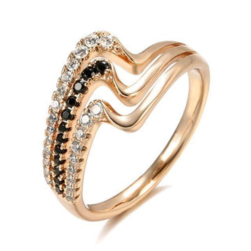Luxury Rose Gold Natural Black Zircon Fashion 3 Rows Waves Ring - The Jewellery Supermarket